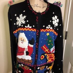 Designers Original Studio Ho Ho Ho Christmas Button Down Sweater Size Large